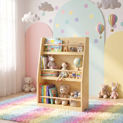 Support à livres à 3 niveaux pour enfants, organisateur de rangement pour tout-petits, bibliothèque en bois pour chambres à coucher, salles de jeux et salles de classe, bois naturel