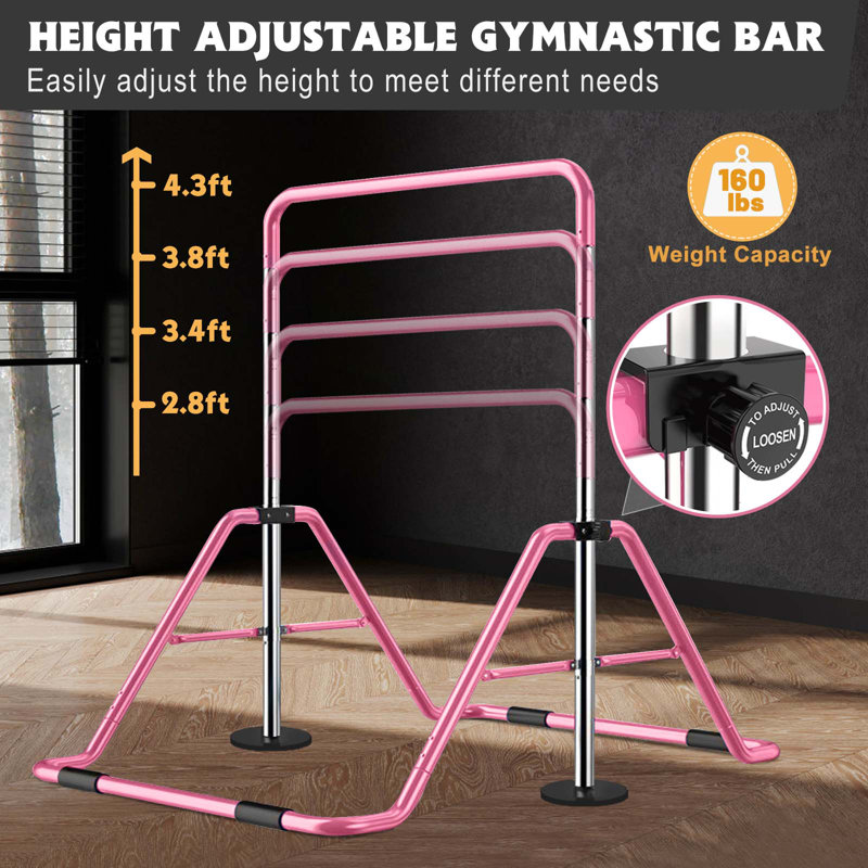 Barres de gymnastique extensibles, barres horizontales de gymnastique à hauteur réglable, bleu, Rose