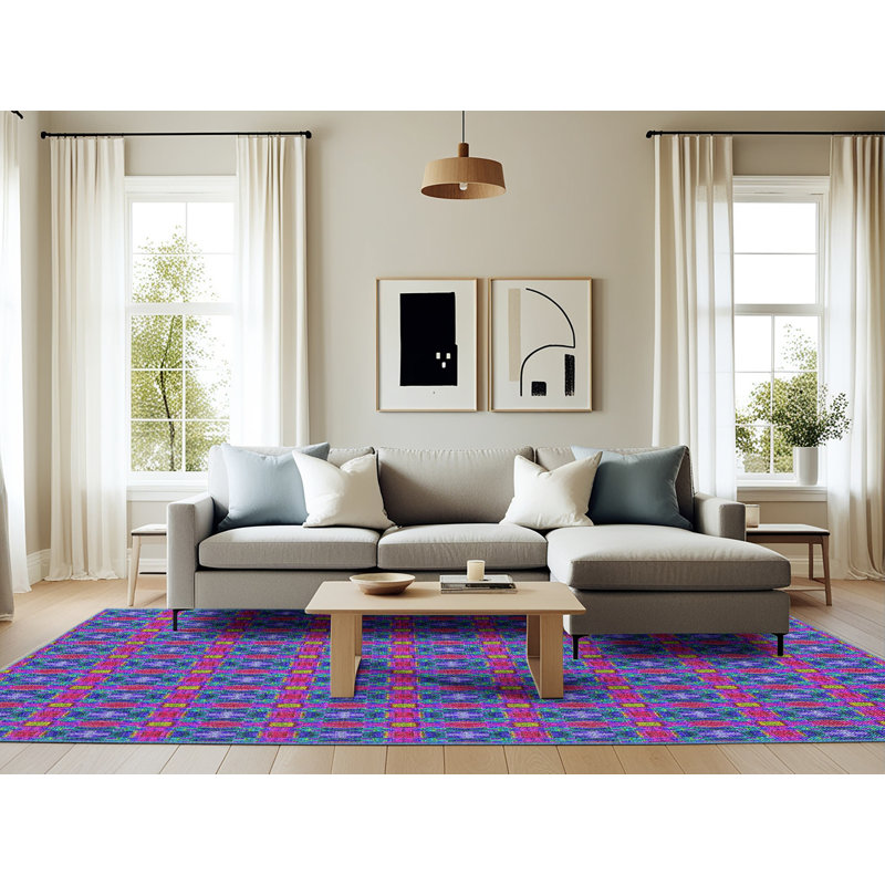 Tapis décoratif bleu géométrique, Rectangle 6 pi x 9 pi