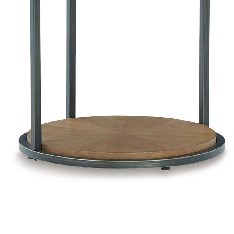 Round Black and Brown Wood Metal End Table with Storage