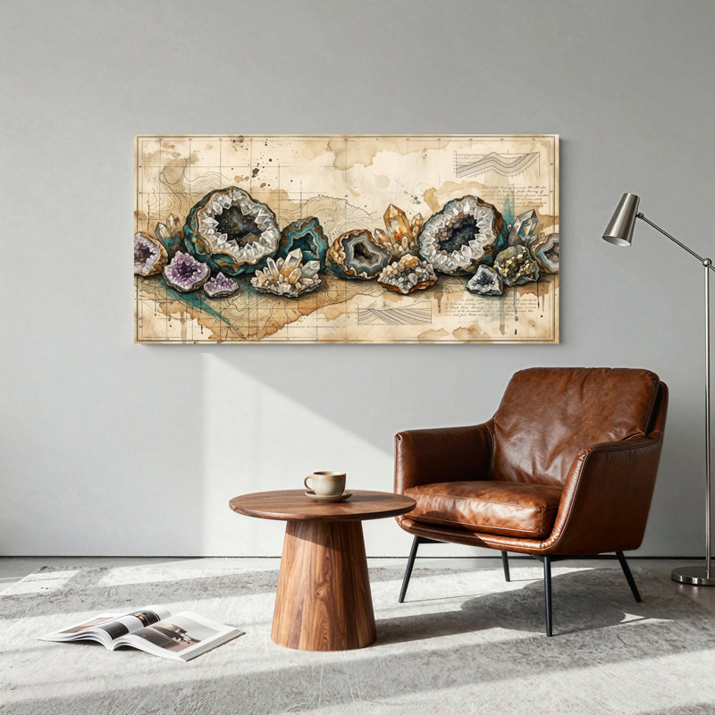 Ensemble de 1 toile décorative Géode de cristal, 32“W x 16”H, Toile tendue