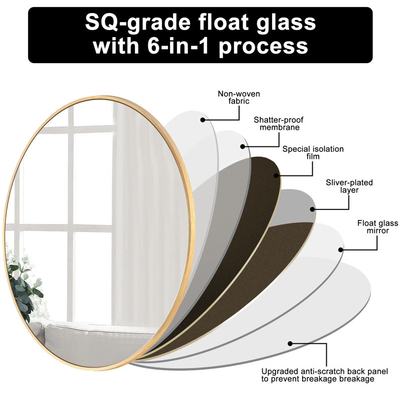 Pieterjan Metal Round Wall Mirror for Bathroom / Vanity Mirror, 23.37" x 23.37", Brushed Gold