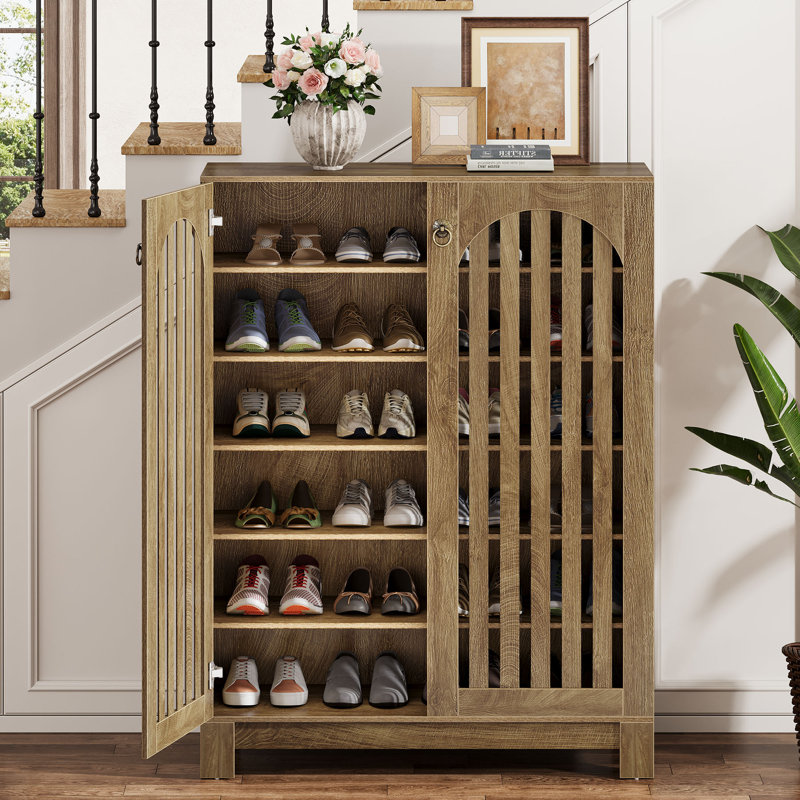 30 Pair Shoe Storage Cabinet, Oak