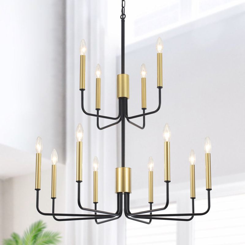 Ehrin 12 - Light 2-Tiers 29.49'' Candle Style Dimmable Classic / Traditional Chandelier Rustic Linear Candle-Style Kitchen Island Light Fixture