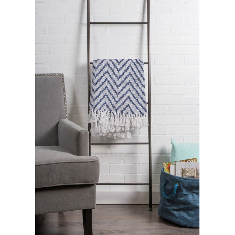 Nautical Blue Chevron Cotton Throw Blanket with Fringe