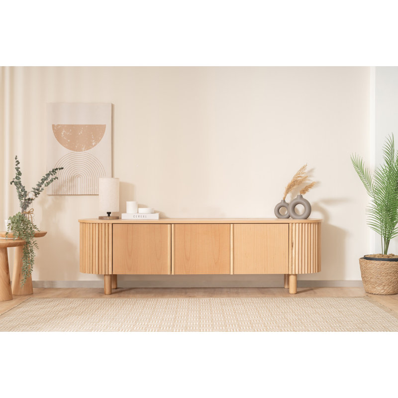 Modern Beech Wood TV Stand with Wall-Mount Option, 70.9 x 19.7 x 15.7 inches | 100% MDF, Multiple Shelves for Storage | Scandinavian Design, Solid Brown Color, Perfect for Living Room & Entertainment Spaces