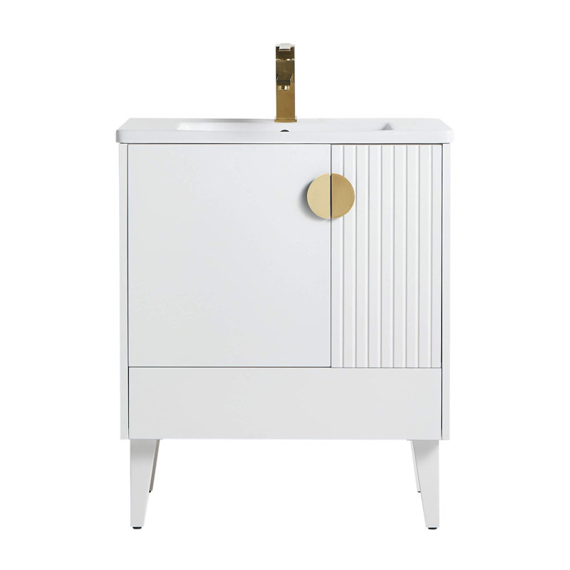 Ensemble de meuble-lavabo simple 30 po Saimah, Blanc mat, Laiton satiné