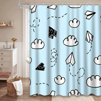 Rideau de douche bleu avec 12 crochets