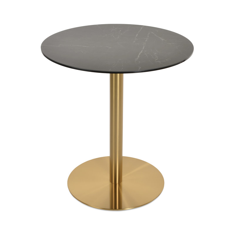 Table de bar Tango en or brossé avec plateau en céramique, H 42,5 po x L 32 po x l 32 po