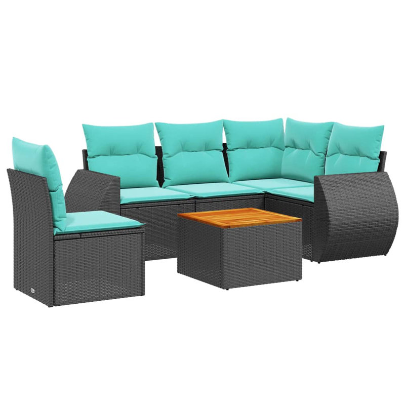  Ensemble de canapé de patio 6 pièces avec coussins en rotin de polyester noir
