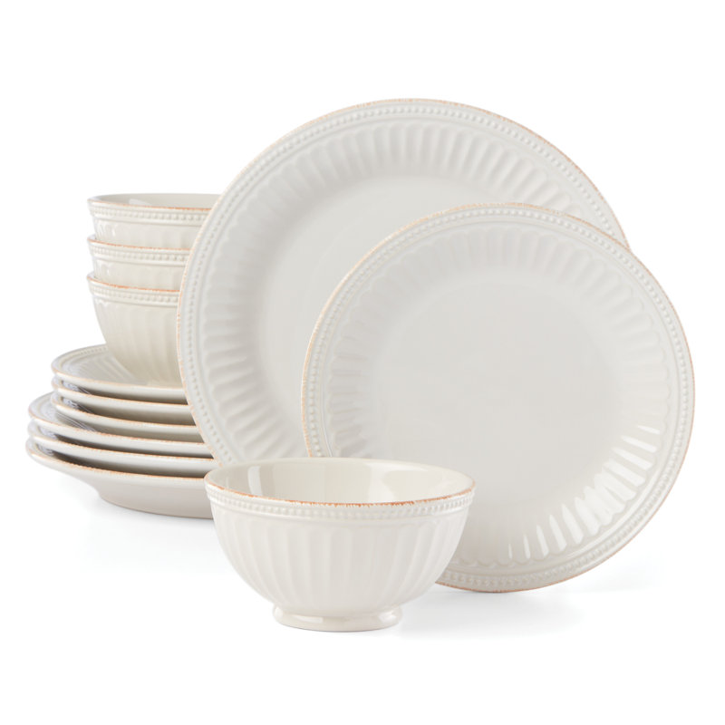 Lenox French Perle Groove 12-Piece Plate & Bowl Set, White