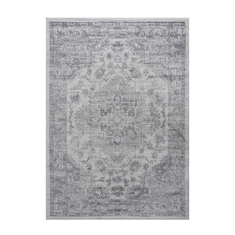 NAAR MARFI Collection 5X7 Silver / Oriental Area Rug, Rectangle 5'3" x 7'6"