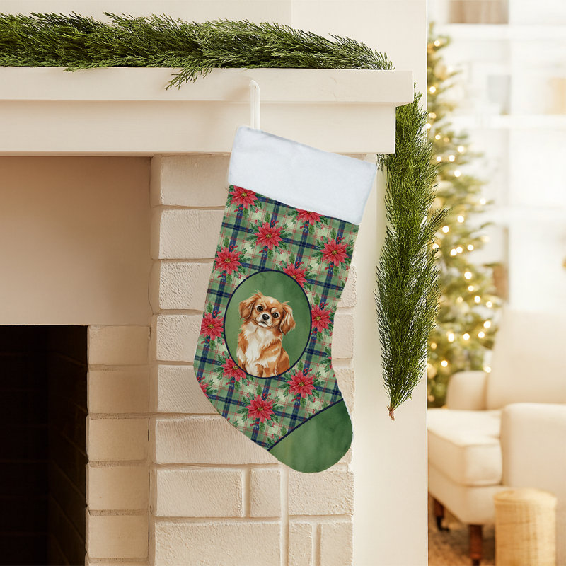 Chaussette de Noël rouge épagneul tibétain rouge