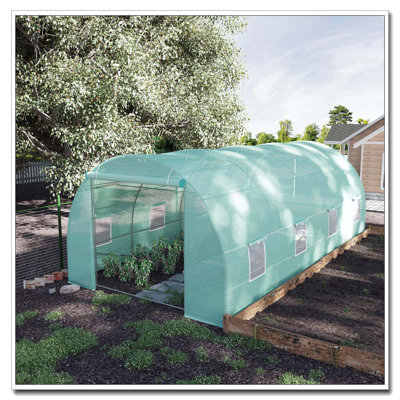 Serre de plain-pied de 20 pi x 10 pi x 7 pi Outsunny, maison chaude de jardin, ensemble de grande maison chaude avec 8 fenêtres à enroulement et porte à enroulement, cadre en acier, vert