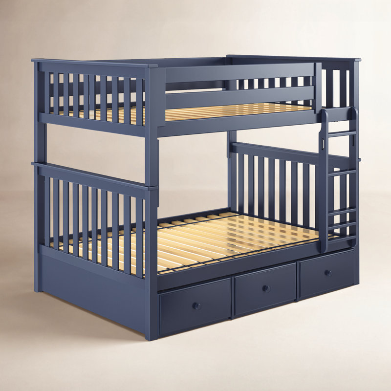Hildegun Kids Bunk Bed with Drawers, Full over Full, Blue