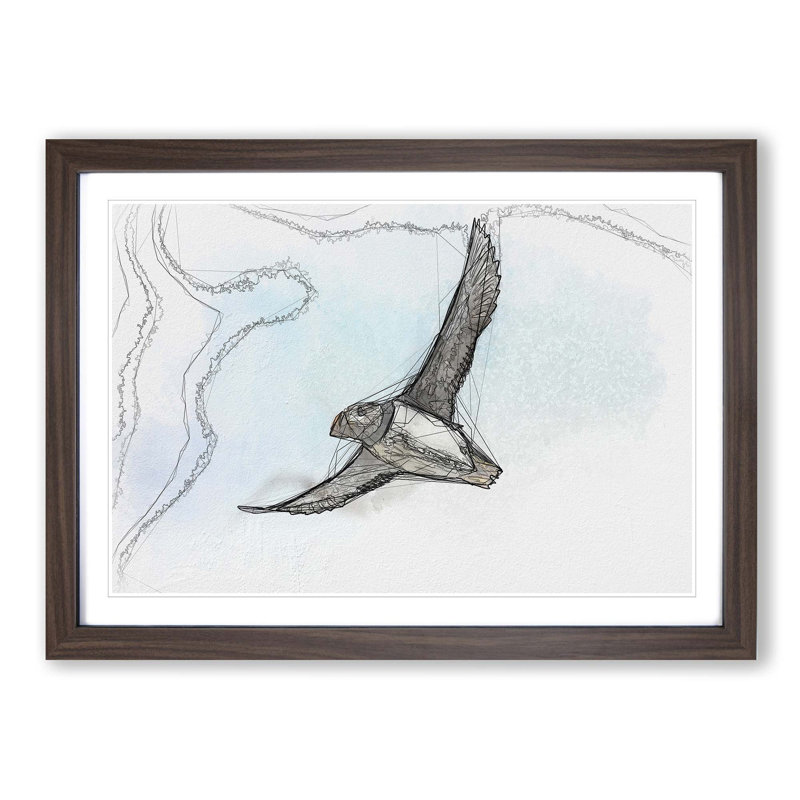 Flying Atlantic Puffin Bird in Abstract - Framed Print, Walnut, 60cm H x 91cm W x 2cm D