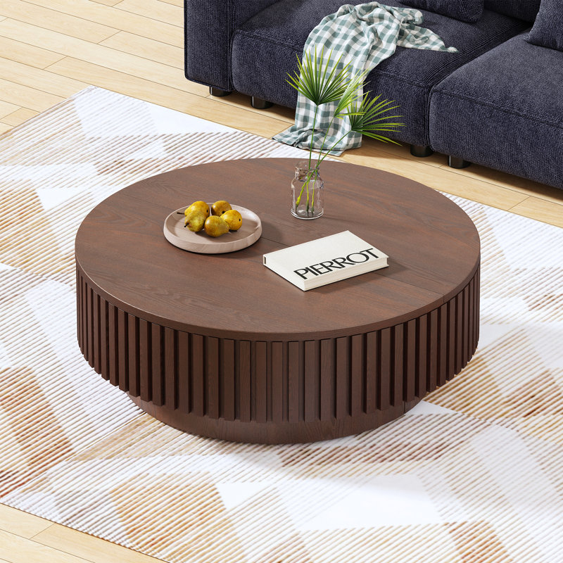 Brasen 31.5" Modern Round Coffee Table,Wood Coffee Table with Storage for Living Room, Brown, 13.8" H x 31.5" W x 31.5" D