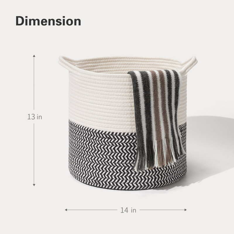Fabric Laundry Basket with Handles, White/Black, Small (13" H x 14" W x 14" D)