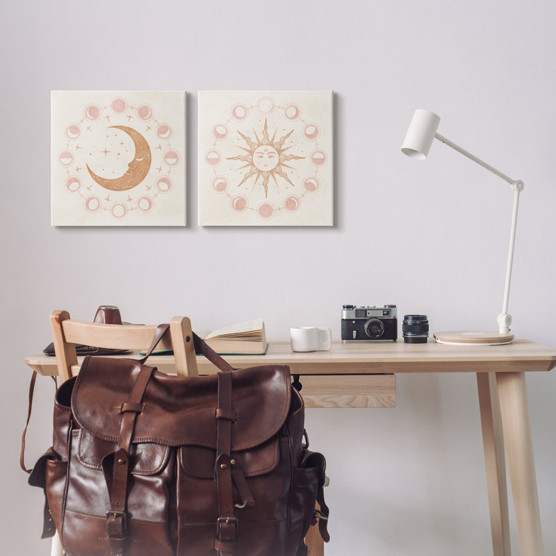 «Celestial Sun Moon Phases Astrology Illustration» par Nina Blue - ensemble de 2 impressions, Toile tendue