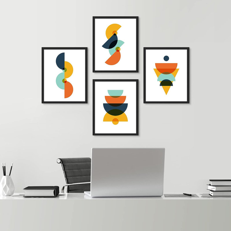 Reproduction encadrée de 4 pièces Mid-Century Modern, Cadre noir, H 14 po x l 11 po x P 1 po