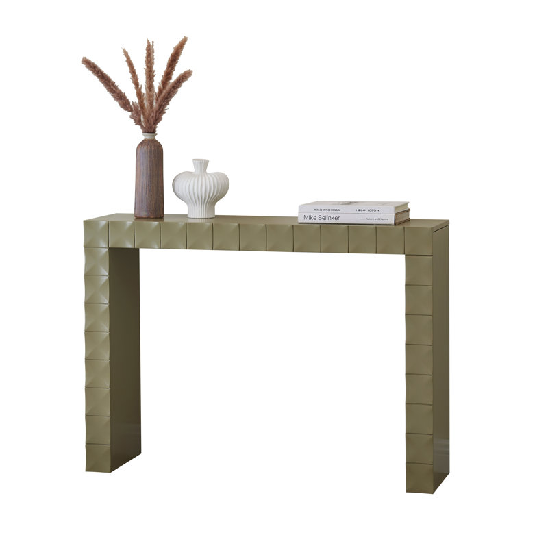 Console moderne en bois à motif géométrique, table d'entrée avec canapé texturé, table d'appoint étroite pour le couloir, le salon ou derrière le canapé