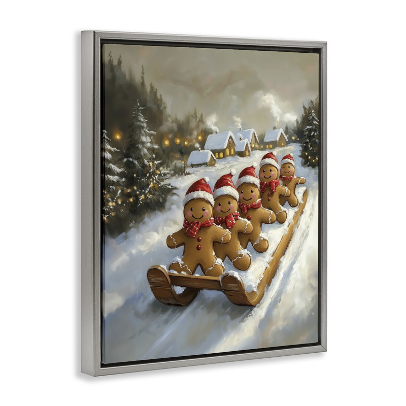 Cadre flottant Gingerbread Snow Day, design par Arlington Prints, Cadre flottant gris lustré, H 31 po x l 25 po