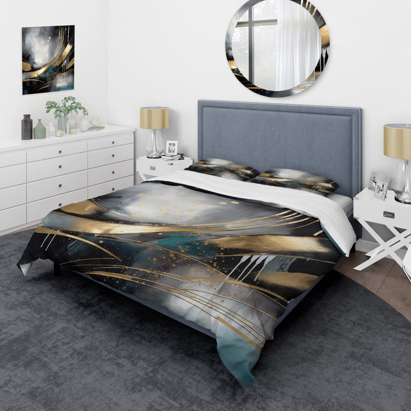 Ensemble de housse de couette en microfibre / polyester Shapes And Lines Abstract Marble II