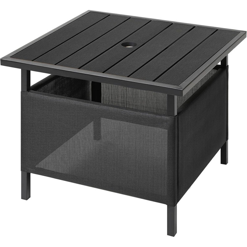 Adirondack Square Side Table With Umbrella Hole, Pool Composite Patio Table,HDPE End Tables For Backyard,Pool, Indoor Companion, Easy Maintenance & Weather Resistant(Black)