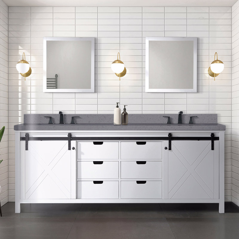 Meuble-lavabo double 84 po X P 22 po D, ensemble de comptoir et robinet en quartz gris