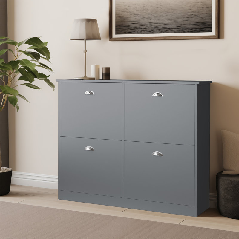 16 Pair Shoe Storage Cabinet, Gray