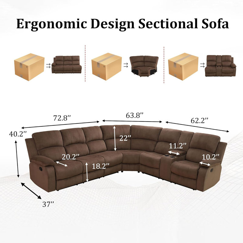 Canapé modulaire inclinable 3 pièces 199 po, Microfibre noire / microsuède