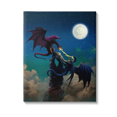 «Battling Dragons At Night», art mural par Ciruelo