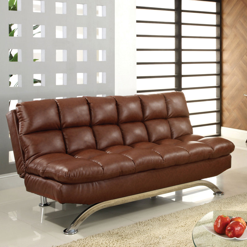 Pennock 71" Faux Leather Armless Sleeper Sofa, Saddle Brown Faux Leather