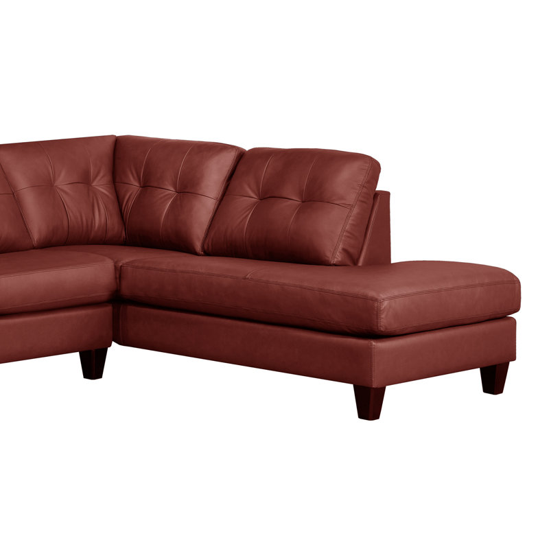 Aarah Upholstered L-Shaped Sectional, Maroon Red Genuine Leather, Right Hand Facing