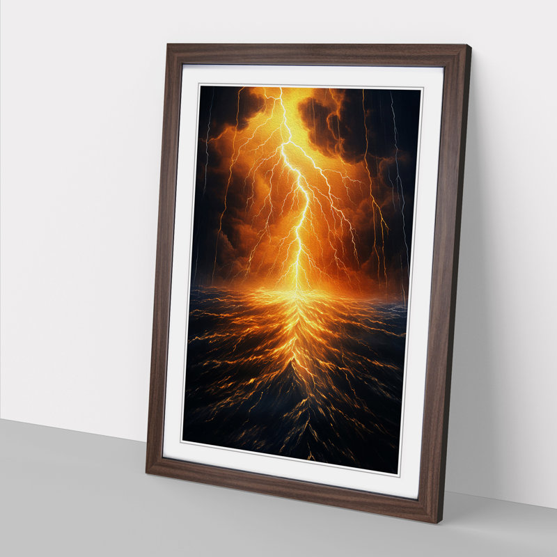 Lightning Modern - Single Picture Frame Print on Wood, Walnut Framed, 46cm H x 34cm W x 2cm D