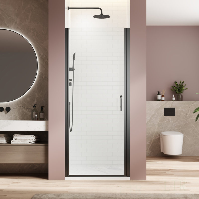 Pivot Swing Single Glass Panel Shower Door, 30 In. W X 72 In. H, Adjustable Frameless With Clear Tempered Glass, Shower Door