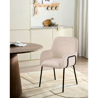 46cm H Boucle Upholstered Upholstered Back Armchair in Beige