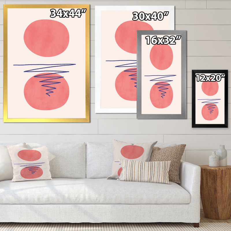 Deux lunes rouges abstraites - reproduction sur toile, H 32 po x l 16 po x P 1 po, Cadre photo doré