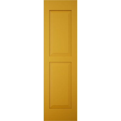 Volets extérieurs Americraft à deux panneaux surélevés égaux en bois véritable (par paire), 15 po L x 82 po H, avec capuchons de volets en aluminium, brun raisin