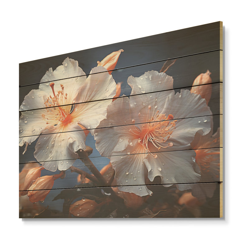Pétales d'hibiscus au clair de lune - Art mural en bois d'hibiscus sur bois de pin naturel, H 24 po x l 32 po