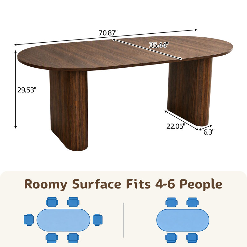 Table de salle à manger ovale en bois à double piétement de 70,87 pouces, Noyer