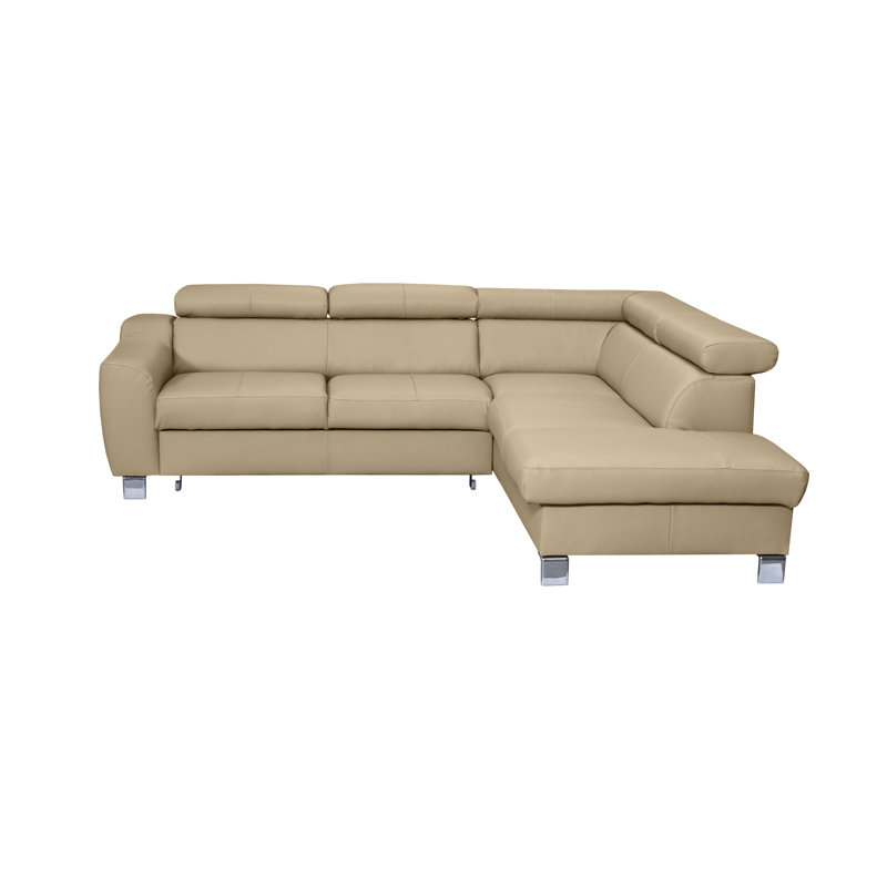 Aribel Faux Leather Corner Sofa with Sleeping Function and Storage Box with Adjustable Headrests , Beige, Right Hand Facing