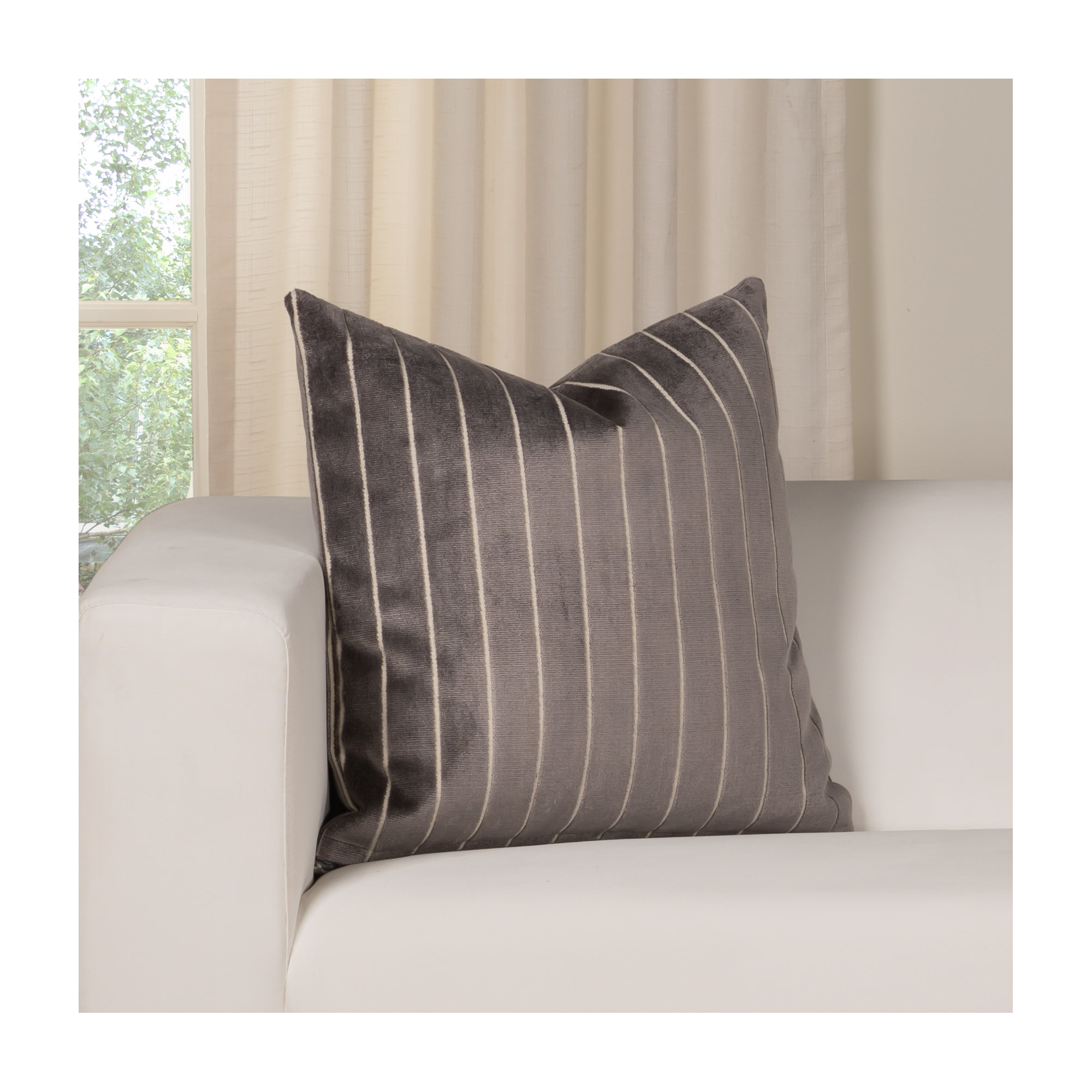 Maxton Striped Throw Pillow, Gray, Square 20", Feather