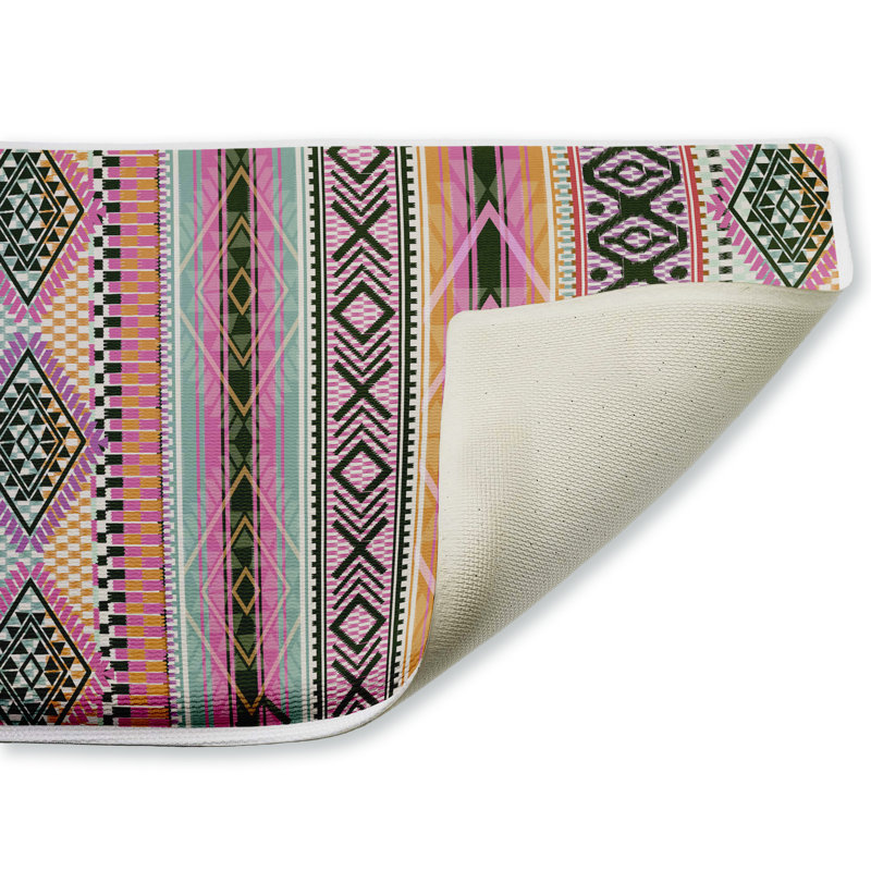 Tapis de bain et tapis de bain Boho, Rayures géométriques Boho