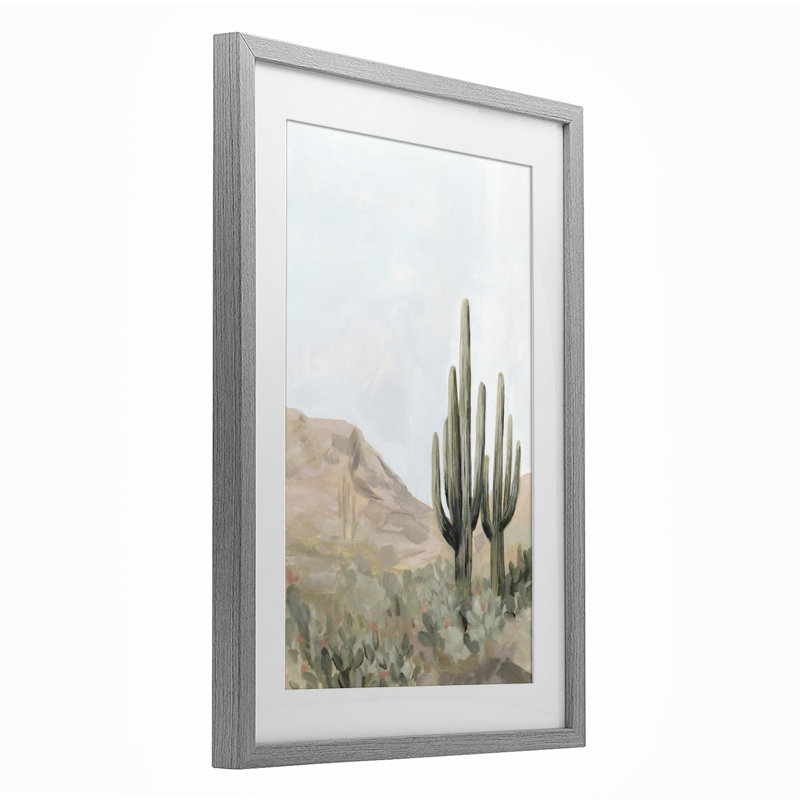«Desert Tranquility Cacti», reproduction sous verre encadrée, design par Hannah Dawson, H 23 po x l 17 po