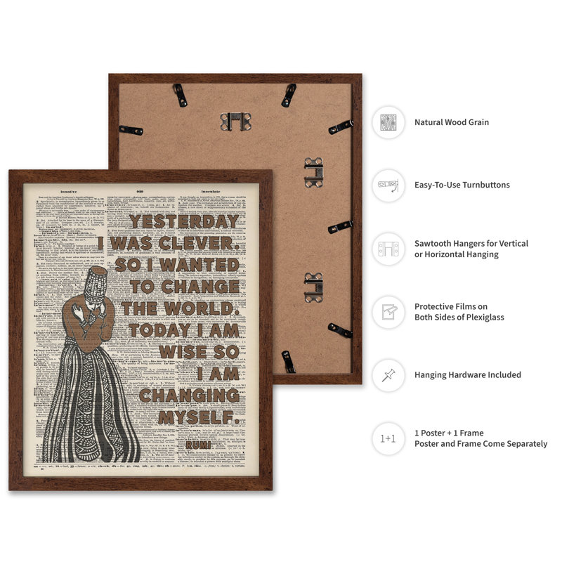 Rumi - «Today I Am Wise So I I'm change soi», Poster, Brown Framed, 11"H x 14"W