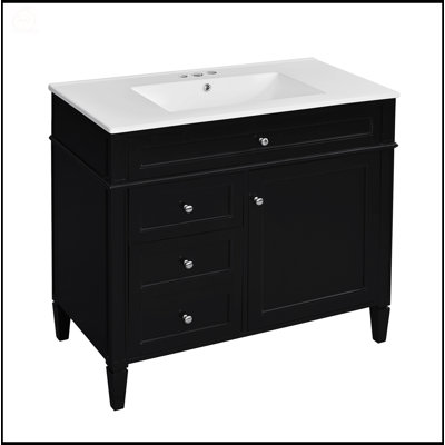 36 Inch Modern Bathroom Vanity With Top Sink,Storage Cabinet And Two Drawers