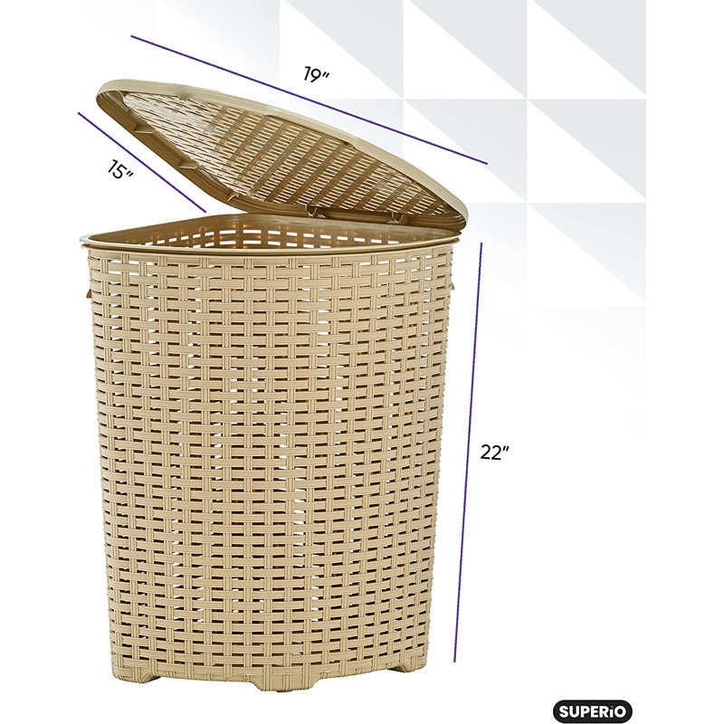 Panier à linge en osier, Beige, H 22 po x l 19 po x P 15 po