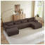 Canapé d'angle convertible 6 places en velours côtelé marron avec pouf, en forme de U, pour salon.-1953814945-1953814959