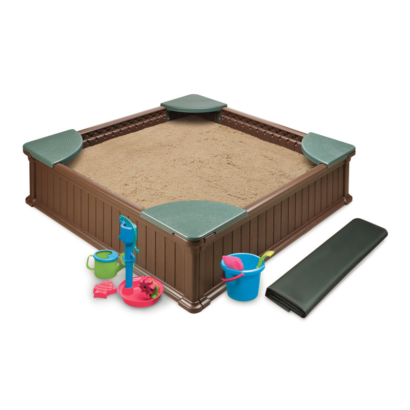 Woodland Brown and Green HDPE Square Sandbox with Cover